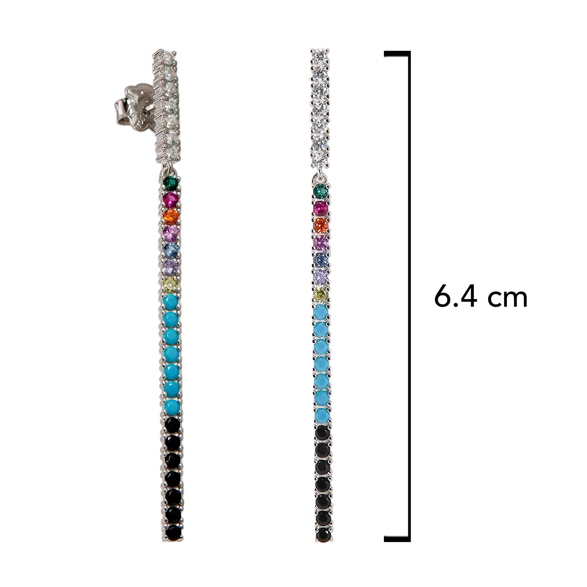 Arete Largo Osos 1.1 MultiCirconias, Plata 925 Con Baño de Rodio