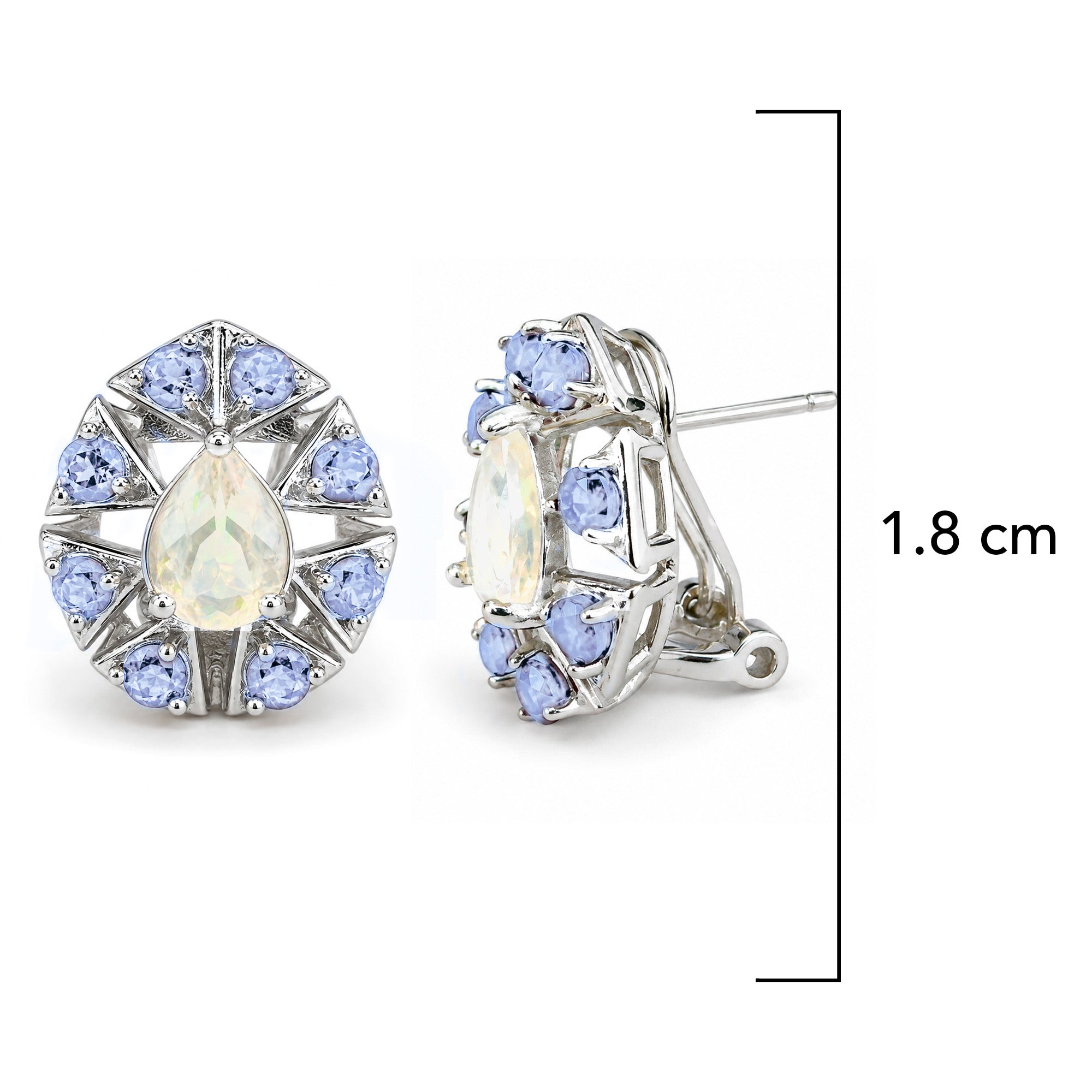 Aretes Piedras Preciosas Ópalo de Etiopía en Gota con Alexandritas y Broche Francés, Plata .925 con Rodio