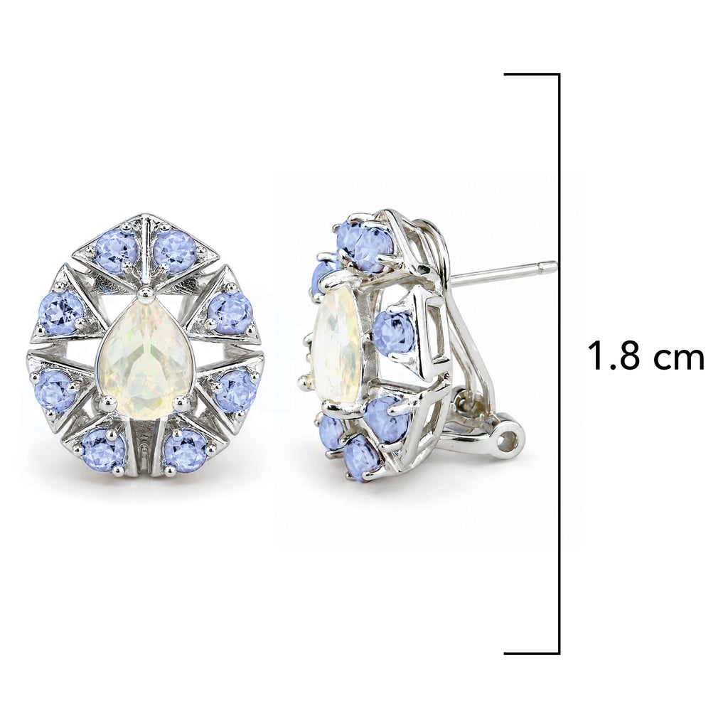 Aretes Piedras Preciosas Ópalo de Etiopía en Gota con Alexandritas y Broche Francés, Plata .925 con Baño de Rodio