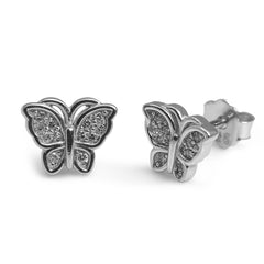 Broquel Mariposa Biselada con Micro Circonias Plata .925 con Rodio