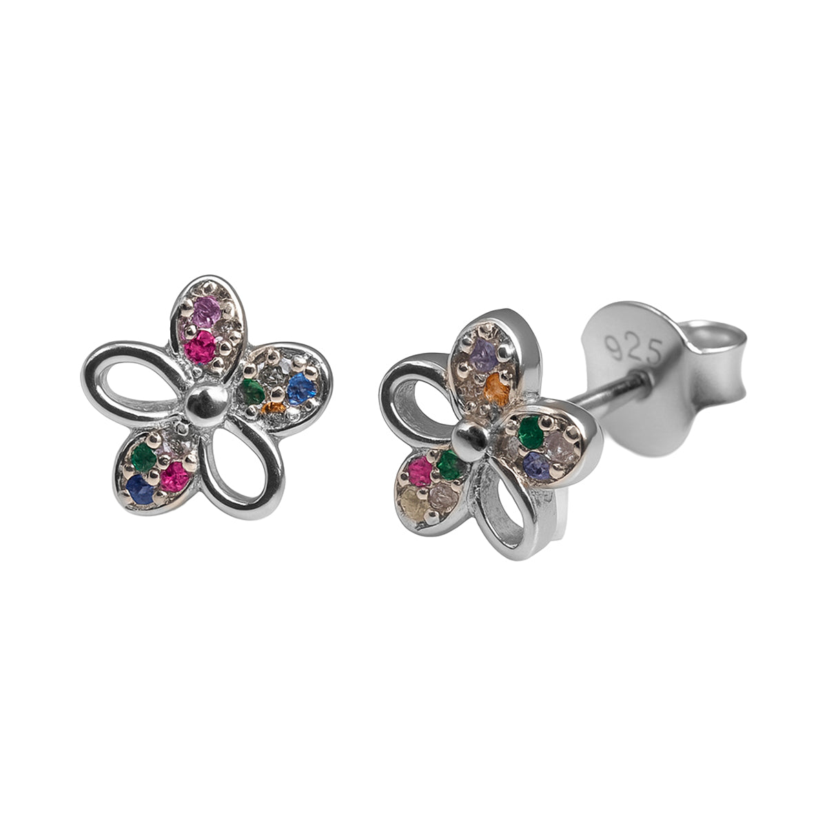Broquel Flor Silueta con 3 Hojas de Micro Circonias Plata .925 con Baño de Rodio