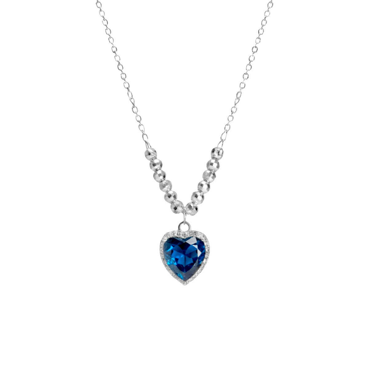 Collar Circonia Corazón con Micro Circonias y Bolitas diamantadas Plata .925