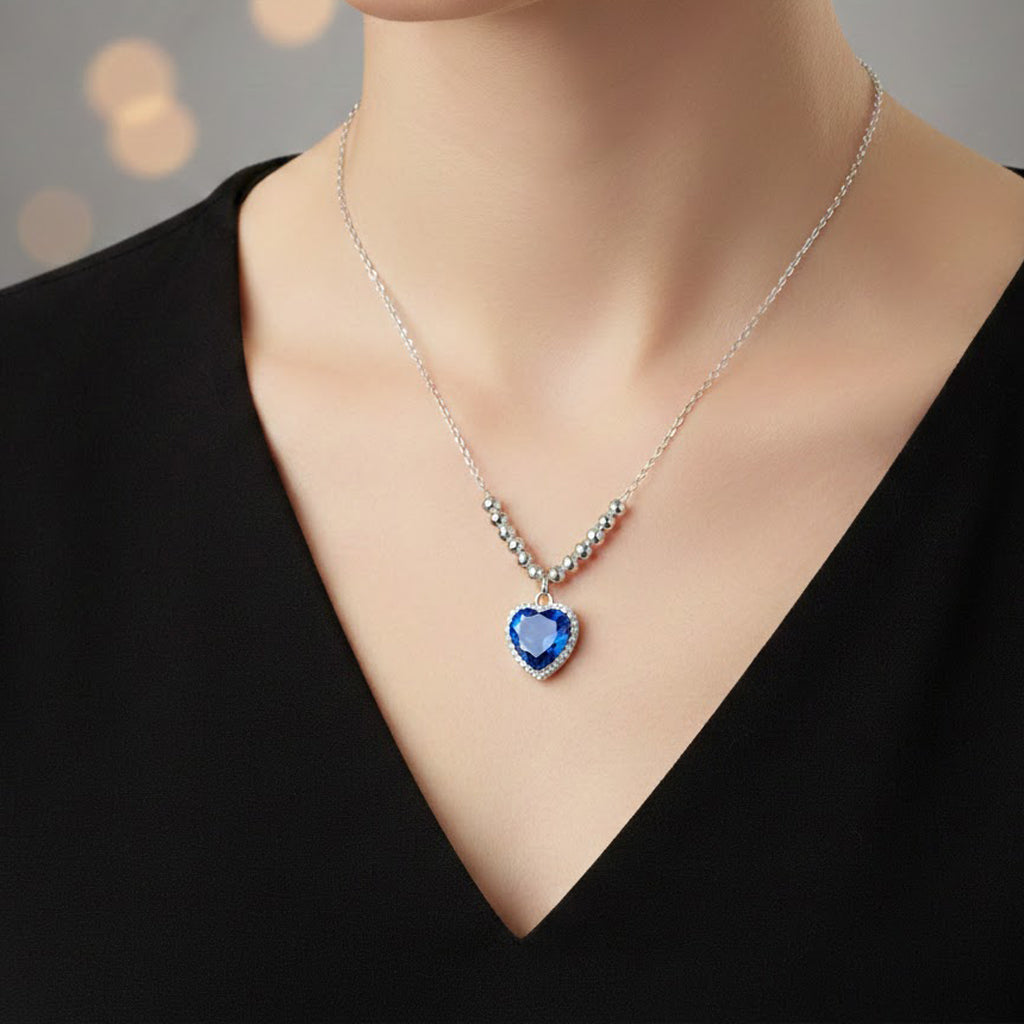 Collar Circonia Corazón con Micro Circonias y Bolitas diamantadas Plata .925