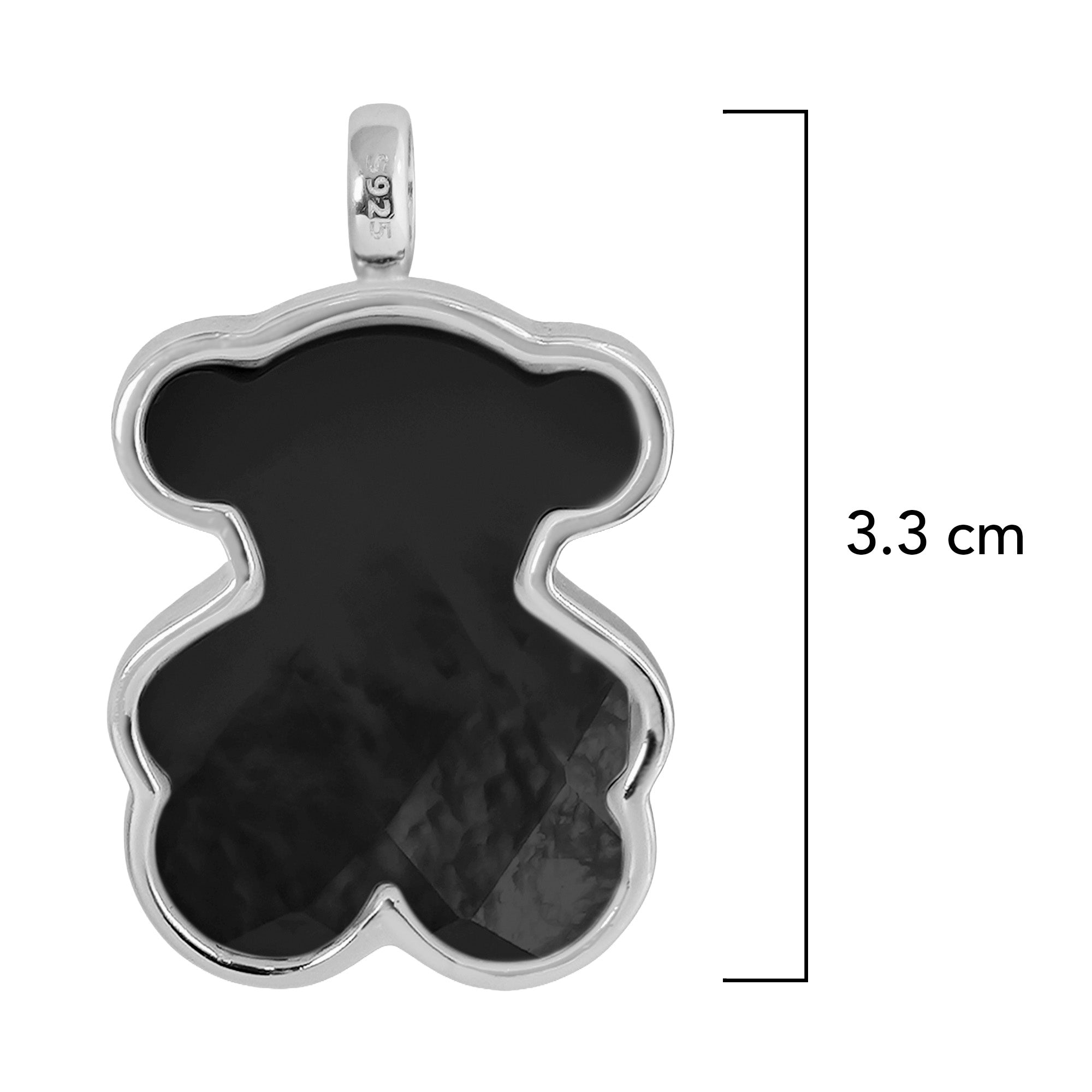 Dije Inspirado Oso 1:1 Onix Facetado Maxi Grande Plata .925 con Rodio