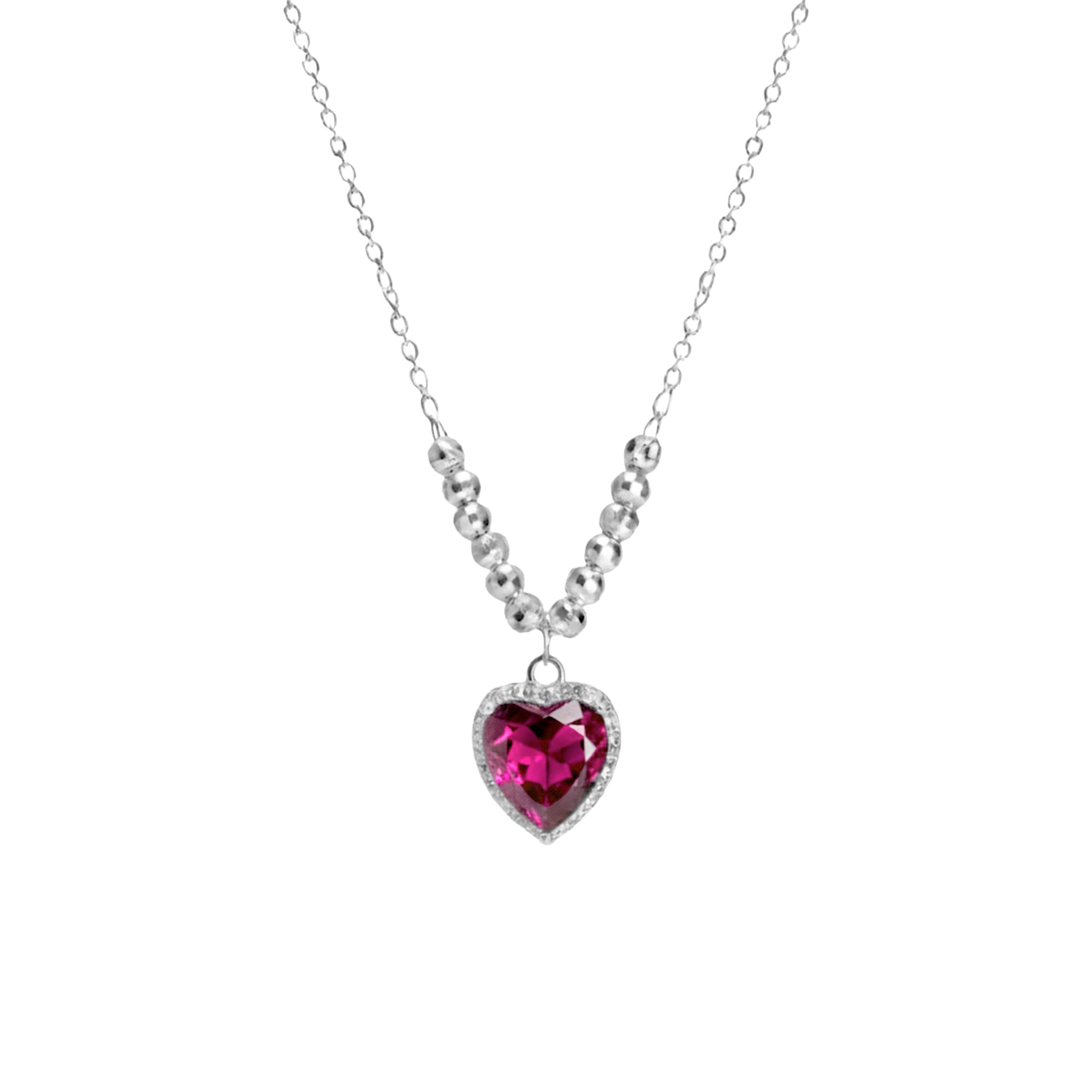 Collar Circonia Corazón con Micro Circonias y Bolitas diamantadas Plata .925