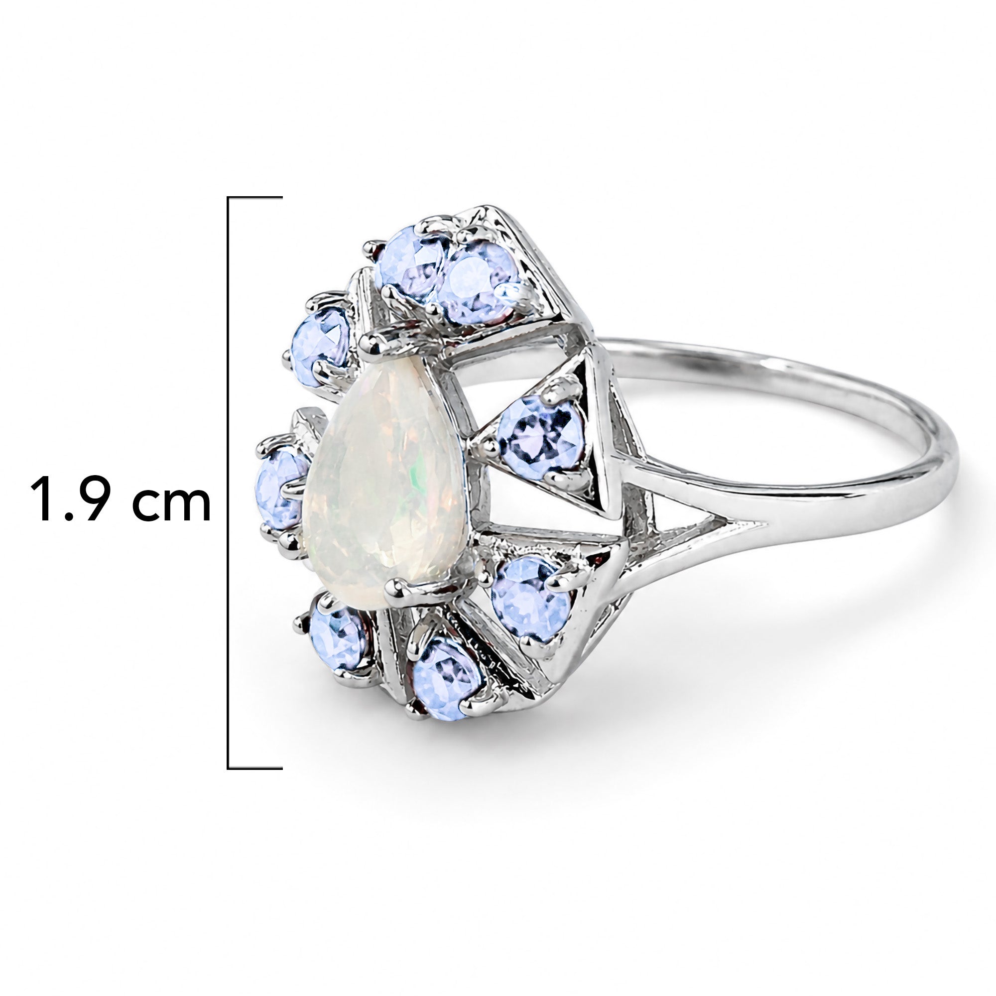 Anillo Piedras Preciosas Ópalo de Etiopía en Gota con Tanzanita, Plata .925 con Baño de Rodio