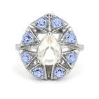 Anillo Piedras Preciosas Ópalo de Etiopía en Gota con Alexandritas, Plata .925 con Baño de Rodio
