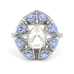Anillo Piedras Preciosas Ópalo de Etiopía en Gota con Alexandritas, Plata .925 con Rodio