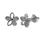 Broquel Flor Silueta con 3 Hojas de Micro Circonias Plata .925 con Baño de Rodio