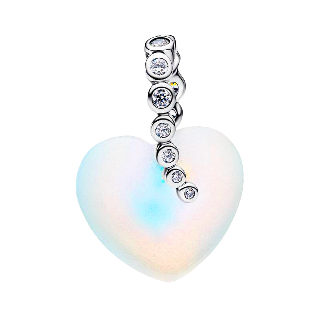Charm Inspirado Pan 1:1 Corazon Piedra Luna Con Micro Circonias Plata .925