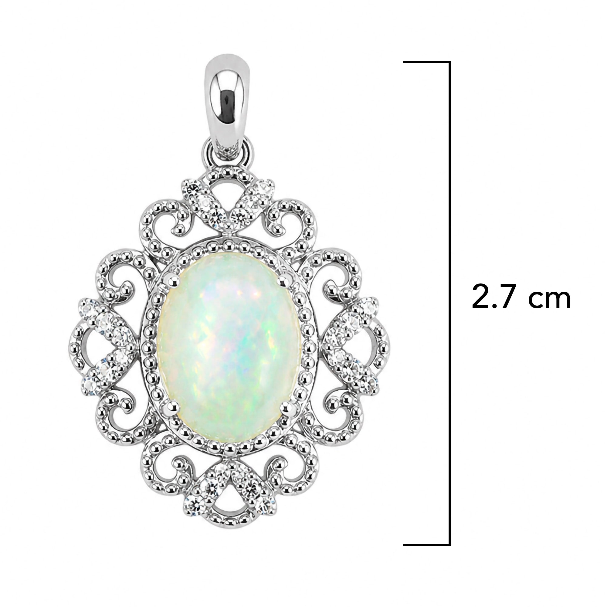 Dije Piedras Preciosas Ópalo de Etiopía Estilo Virreinal con Circonias, Plata .925 con Baño de Rodio