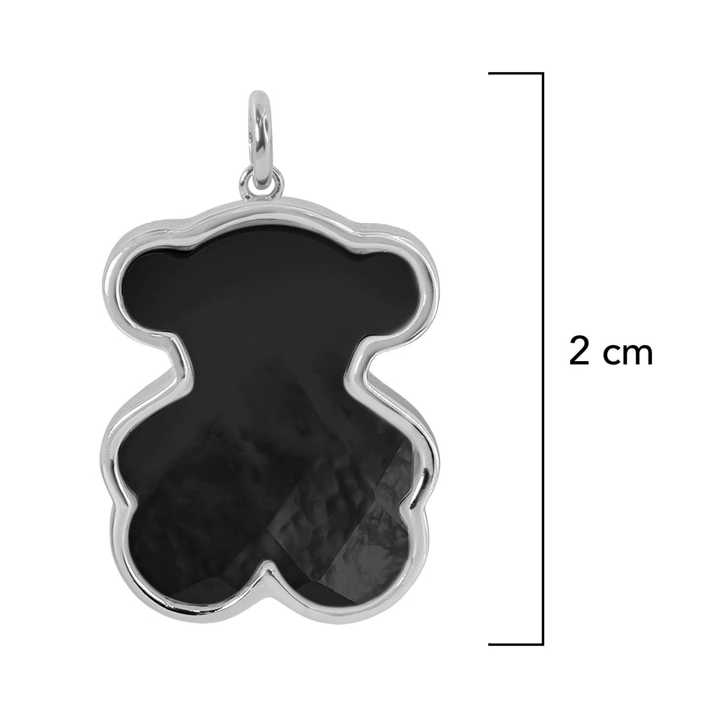 Dije Inspirado Oso 1:1 Onix 2 cm Plata .925 con Baño de Rodio