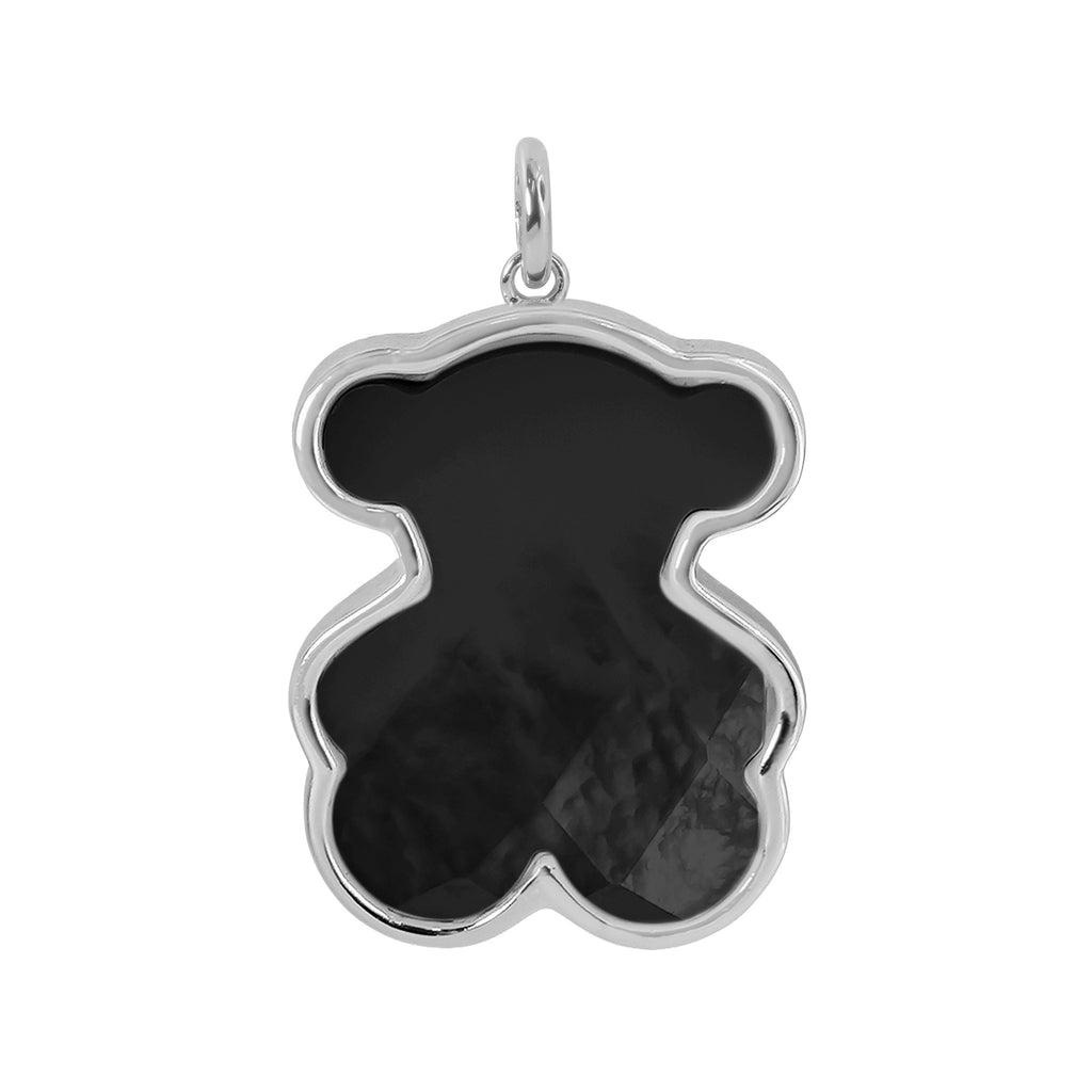 Dije Inspirado Oso 1:1 Onix 2 cm Plata .925 con Baño de Rodio
