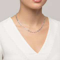 Collar Corazones Diamantados en Forma Zig Zag Plata .925