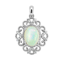 Dije Piedras Preciosas Ópalo de Etiopía Estilo Virreinal con Circonias, Plata .925 con Rodio