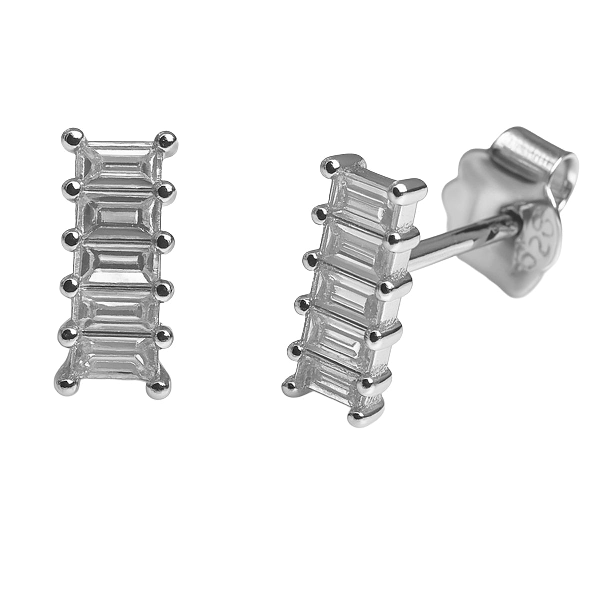 Broquel Barrita Circonias Baguette Plata .925 con Baño de Rodio