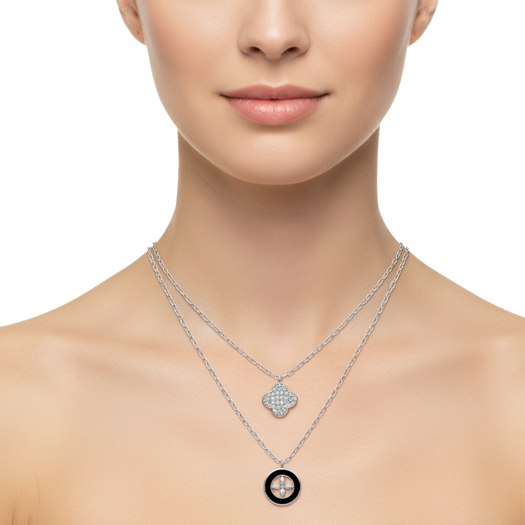 Collar Inspirado LV Piedras Naturales con Micro Circonias Plata .925 con Rodio