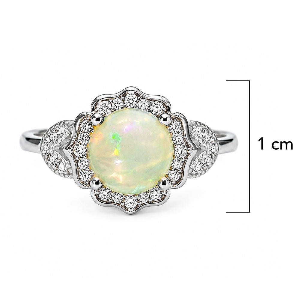 Anillo Piedras Preciosas Ópalo de Etiopía con Circonias, Plata .925 con Baño de Rodio