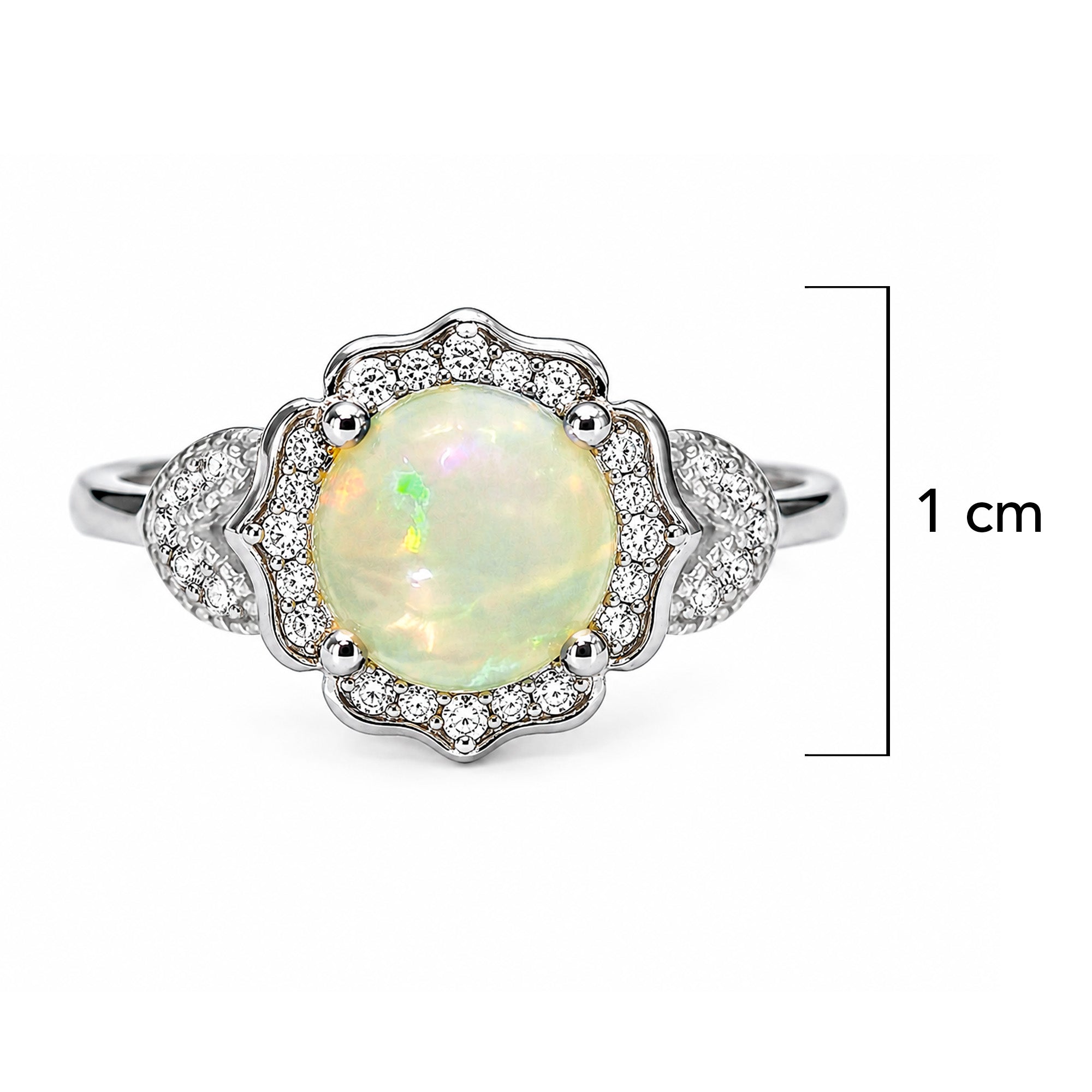 Anillo Piedras Preciosas Ópalo de Etiopía con Circonias, Plata .925 con Baño de Rodio