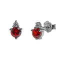 Broquel Circulo Rojo con Micro Circonia Arriba Blanca Plata .925 con Baño de Rodio