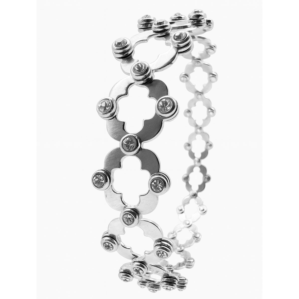 Brazalete Dos Usos Pulsera o Anillo con Silueta de Flor y Circonias Plata .925 con Rodio