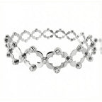 Brazalete Dos Usos Pulsera o Anillo con Silueta de Flor y Circonias Plata .925 con Baño de Rodio