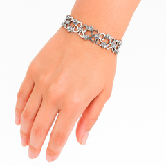 Brazalete Doble Uso Pulsera o Anillo con Siluetas de Corazones y CIrconias Plata .925 con Rodio