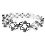 Brazalete Doble Uso Pulsera o Anillo con Siluetas de Corazones y CIrconias Plata .925 con Baño de Rodio