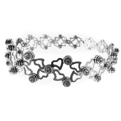 Brazalete Doble Uso Pulsera o Anillo con Siluetas de Corazones y CIrconias Plata .925 con Rodio