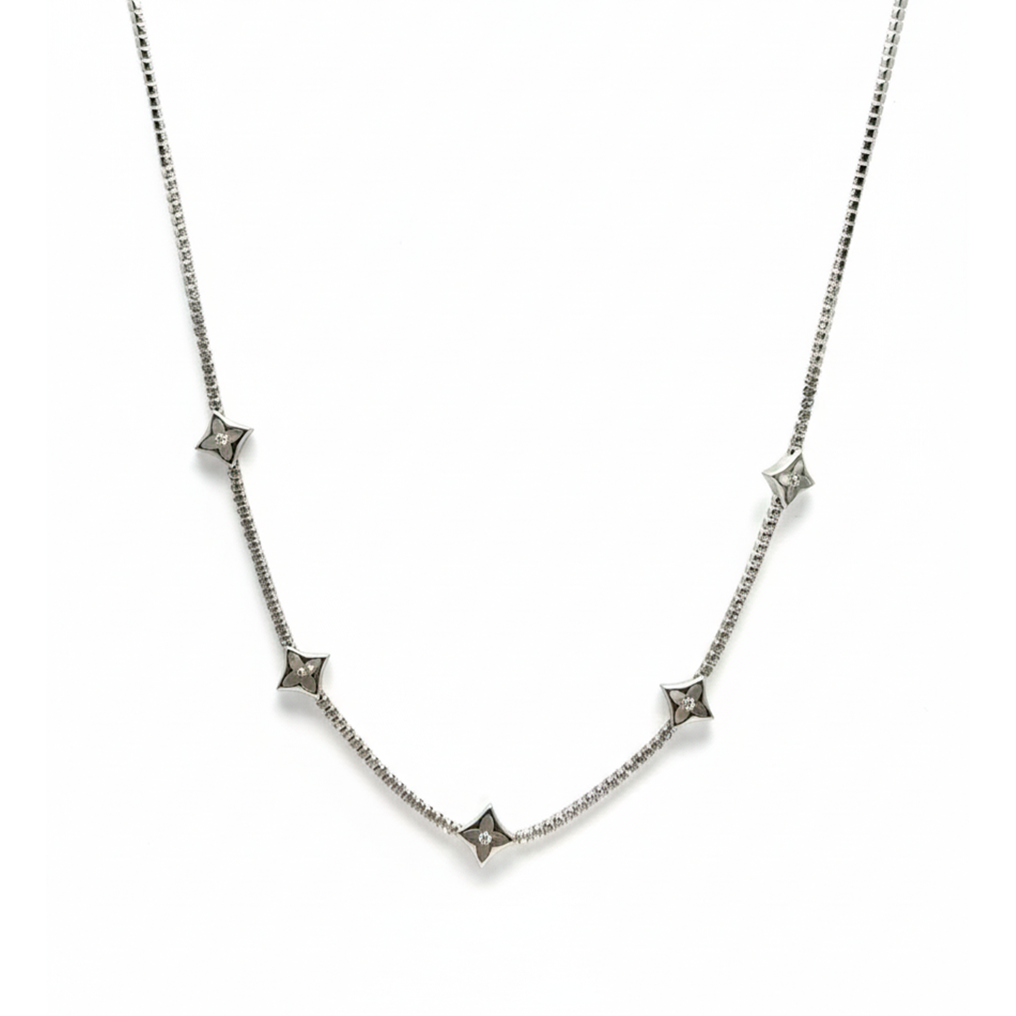 Collar Inspirado LV Ajustable Madre Perla con Micro Circonias Plata .925 con Rodio