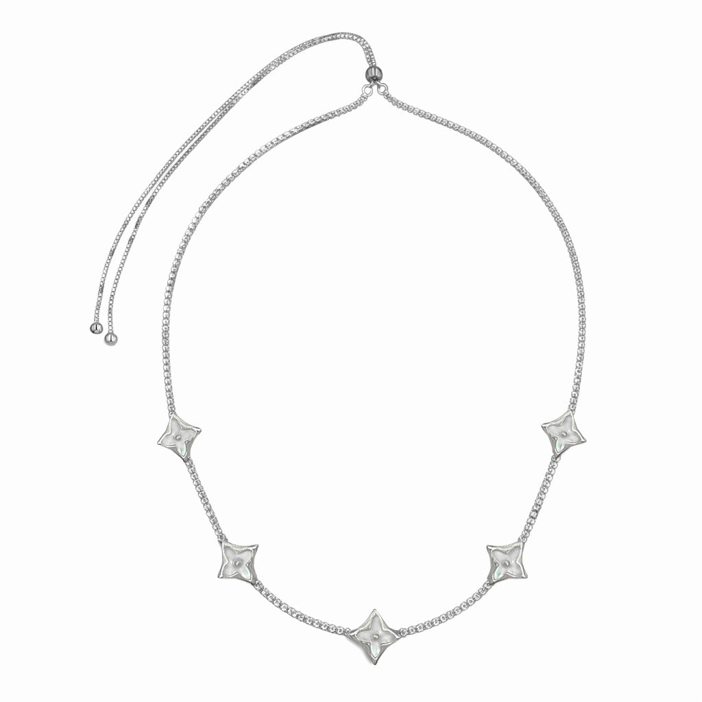 Collar Inspirado LV Ajustable Madre Perla con Micro Circonias Plata .925 con Rodio
