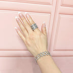 Brazalete Dos Usos Pulsera o Anillo con Silueta de Flor y Circonias Plata .925 con Baño de Rodio