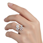 Anillo Flor Ajustable con Micro Circonias Plata .925 con Baño de Rodio