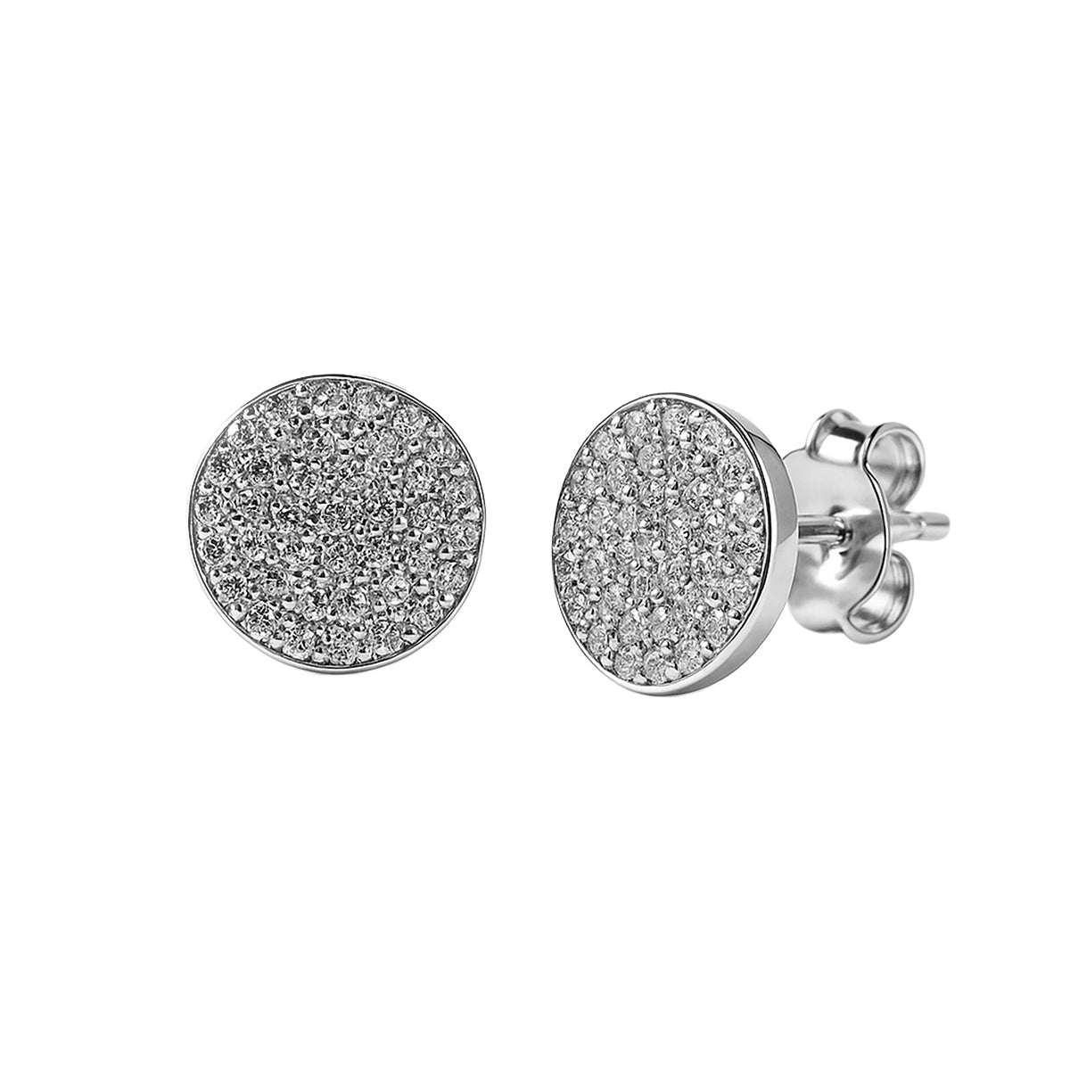 Arete Broquel Círculo con Micro Circonias Plata .925 con Baño de Rodio
