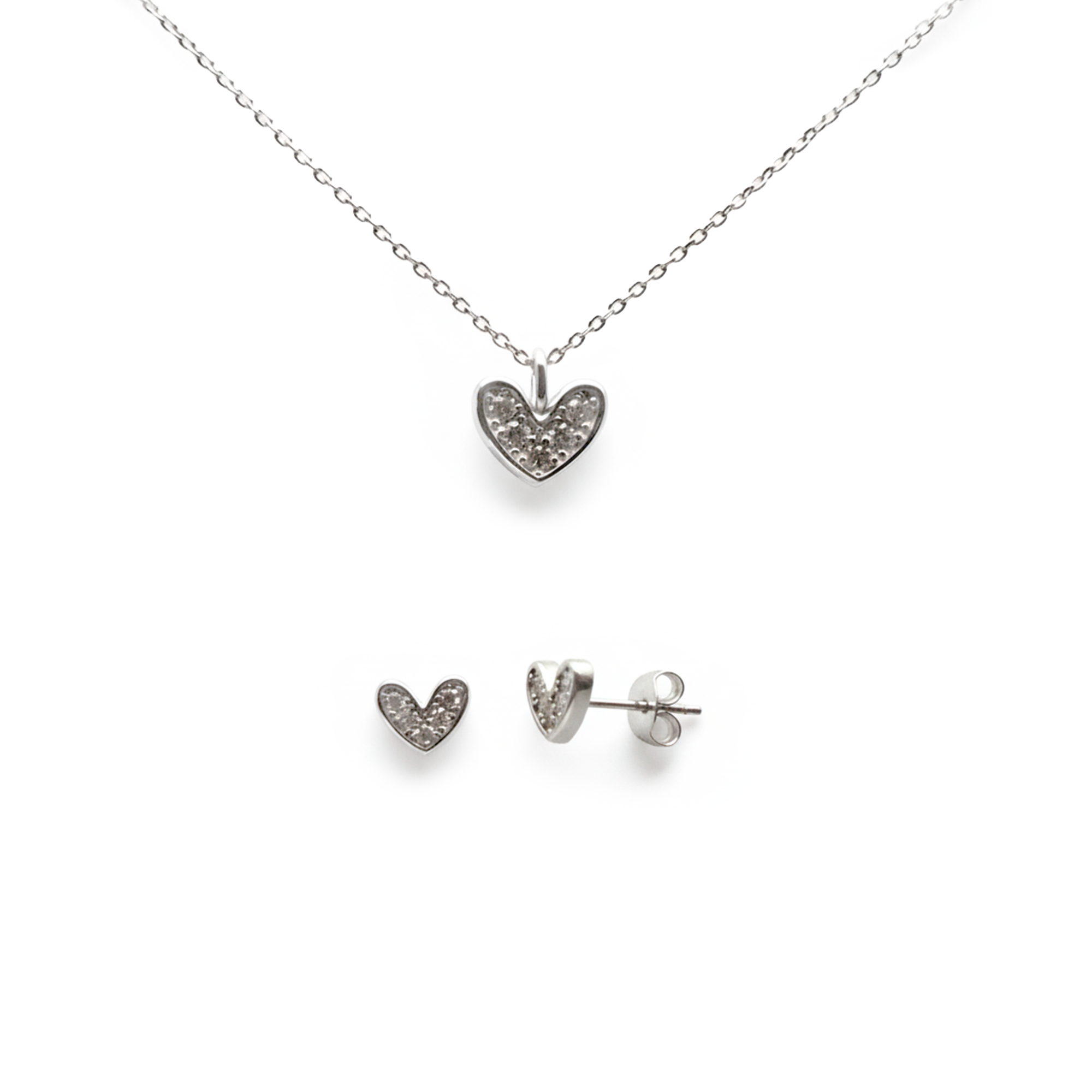 Juego Corazón con Circonias Plata .925 con Rodio