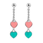 Arete Largo Inspirado Tiff Corazones Esmaltados Plata .925 con Baño de Rodio