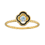 Anillo Flor Van C Negro con Circonia Movible Oro 10K