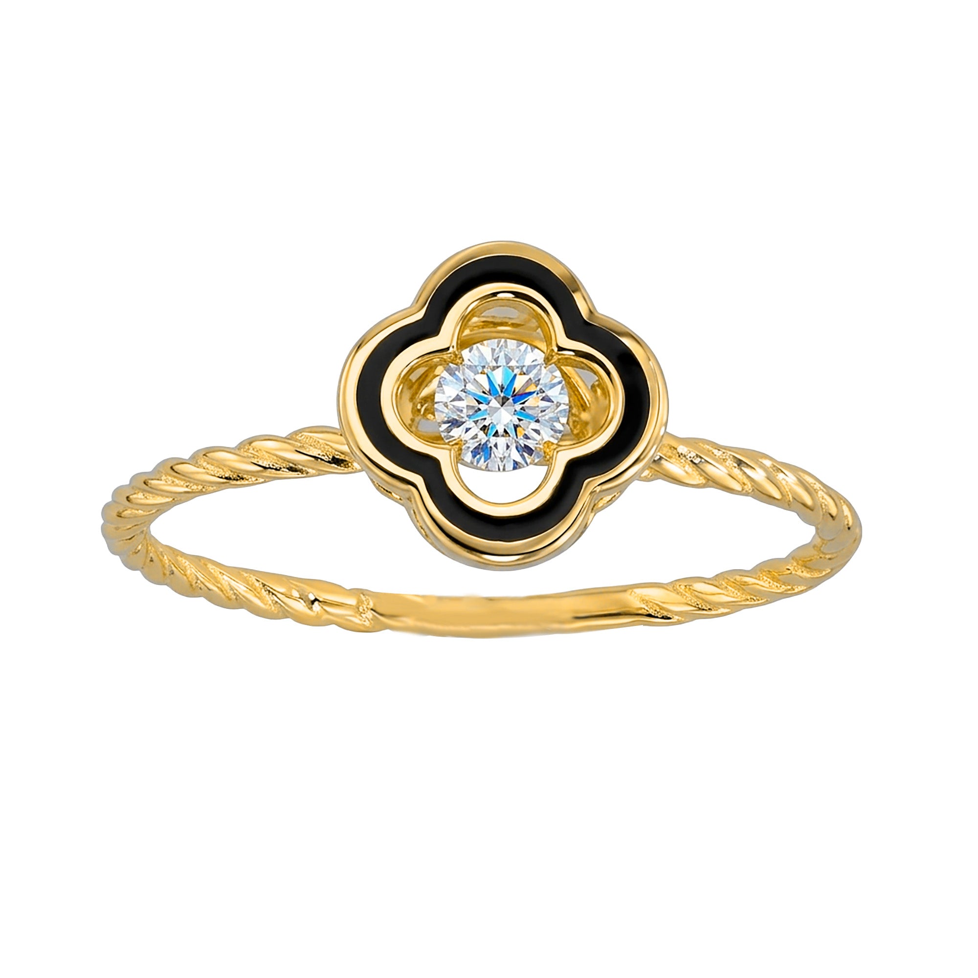 Anillo Flor Van C Negro con Circonia Movible Oro 10K