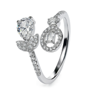Anillo Flor Ajustable con Micro Circonias Plata .925 con Baño de Rodio