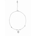 Tobillera Dije de Corazón Bombeado con Bolitas Diamantadas y Cadena Eslabones Plata .925