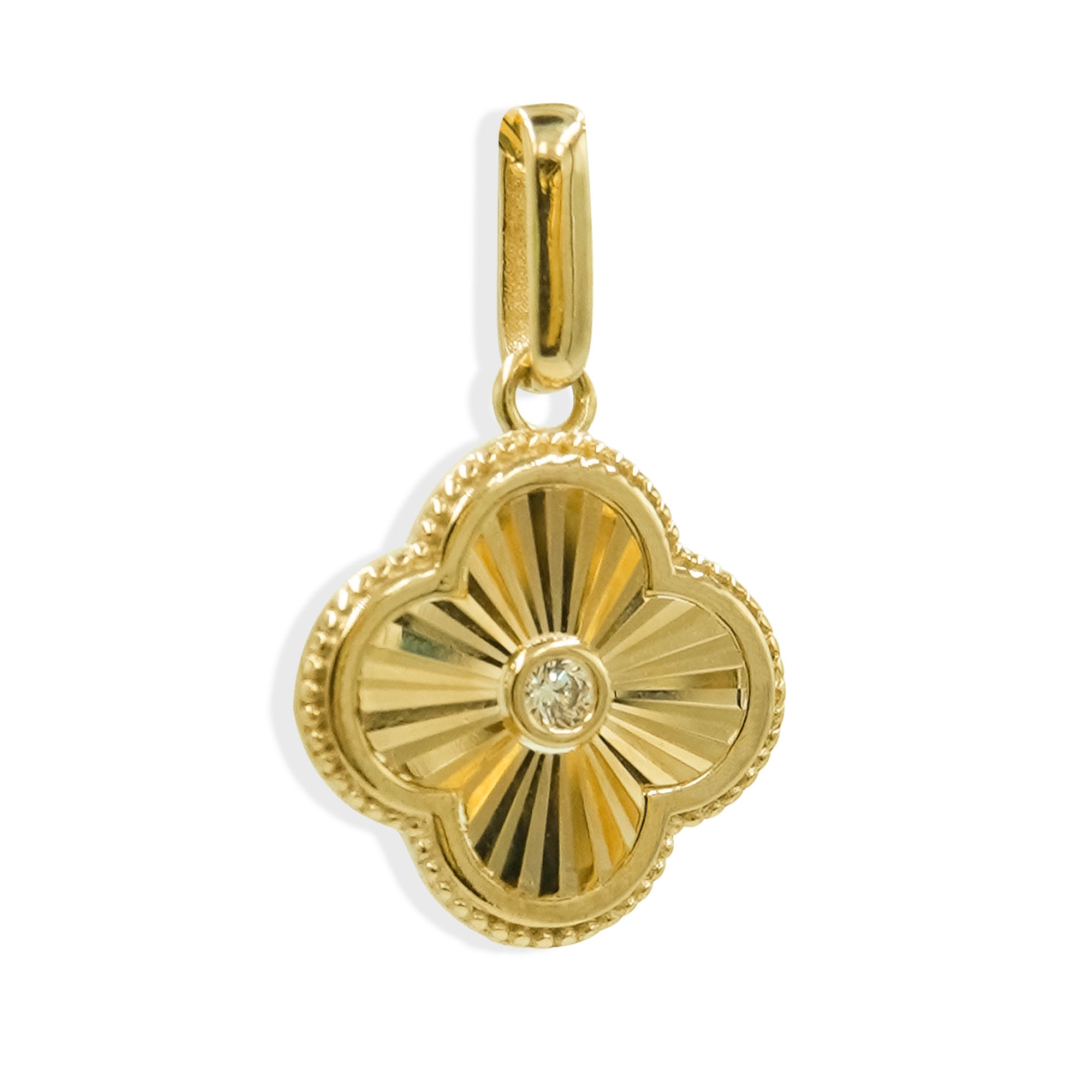 Dije Flor Inspirado Van C Diamantado con Circonia de 1.8cm Oro 10K