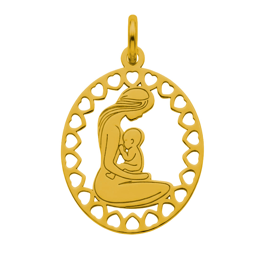 Dije Mamá y Bebé con Corazones Oro 14K