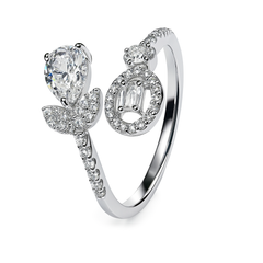 Anillo Flor Ajustable con Micro Circonias Plata .925 con Rodio