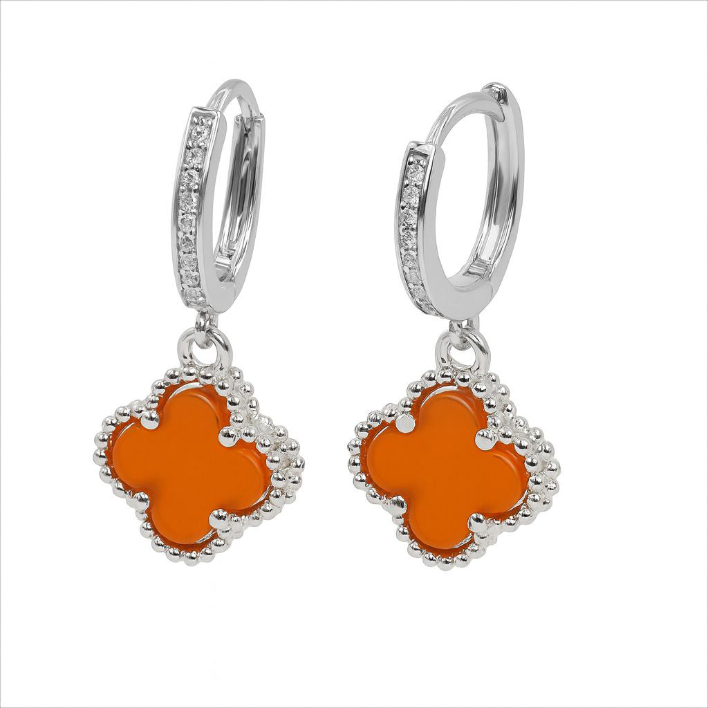 Arracada Huggies Flor Inspirado Van C Piedra Natural Plata .925 con Baño de Rodio