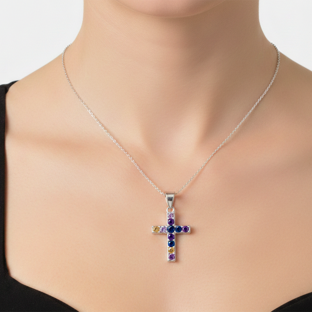 Dije Cruz Doble Vista con Circonias Plata .925