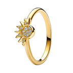 Anillo Inspirado Pan 1.1, Dos Anillos Sol y Luna con Micro Circonias Plata .925 y Plata .925 con Baño de Oro 18k