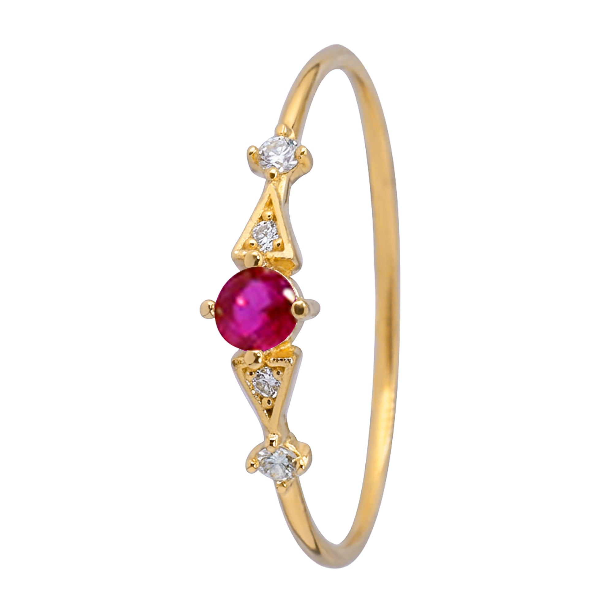 Anillo Solitario Rosa Fuerte con Micro Circonias Oro 10K