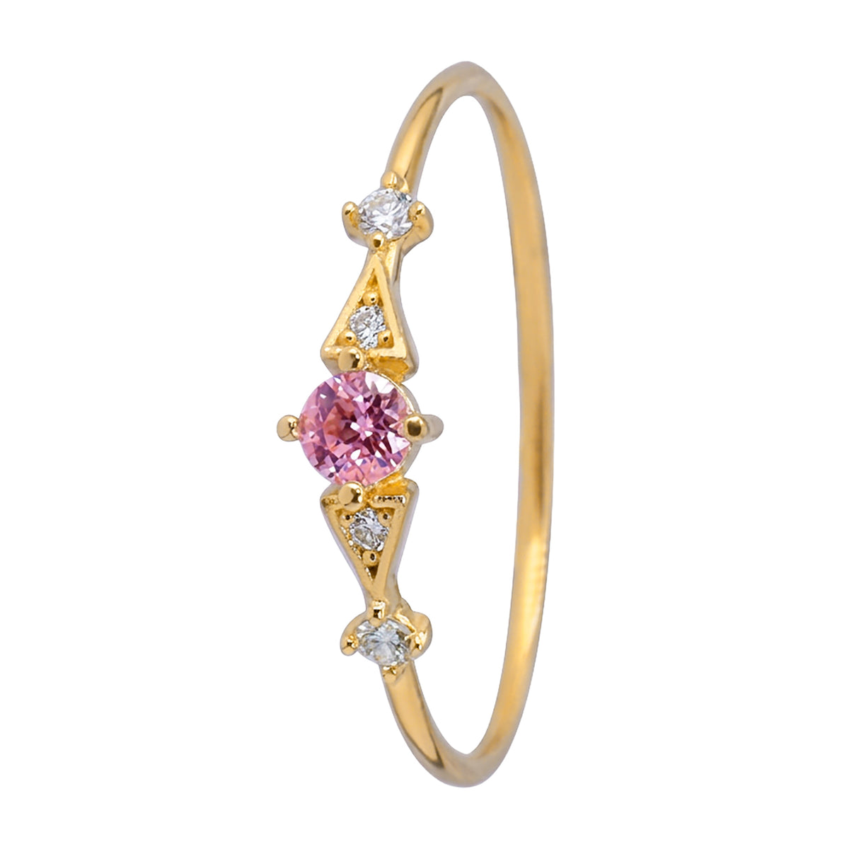 Anillo Solitario Rosa con Micro Circonias Oro 10K