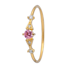 Anillo Solitario Rosa con Micro Circonias Oro 10K