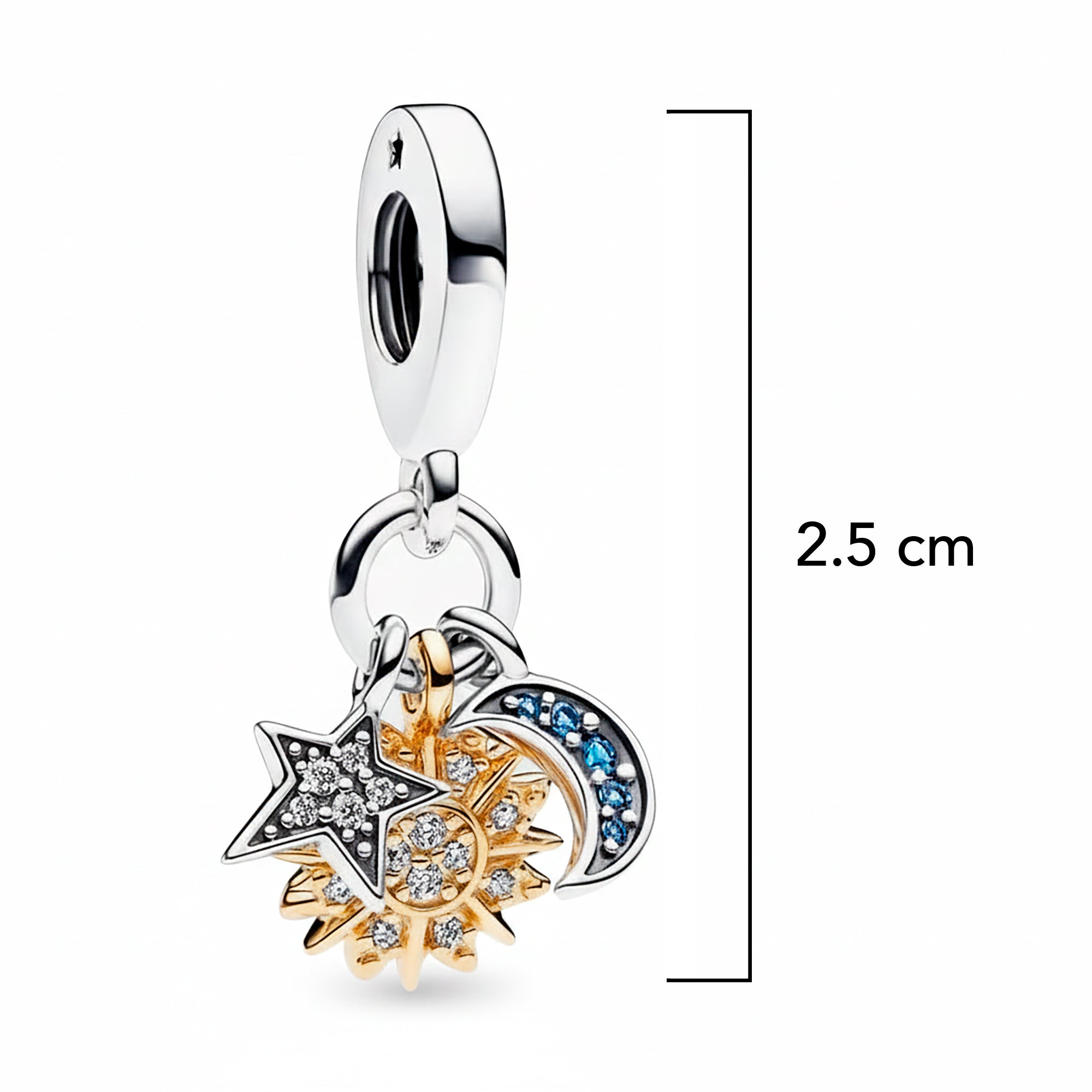 Charm Inspirado Pan 1:1 Constelación Luna, Estrella y Sol con Micro Circonias Plata .925